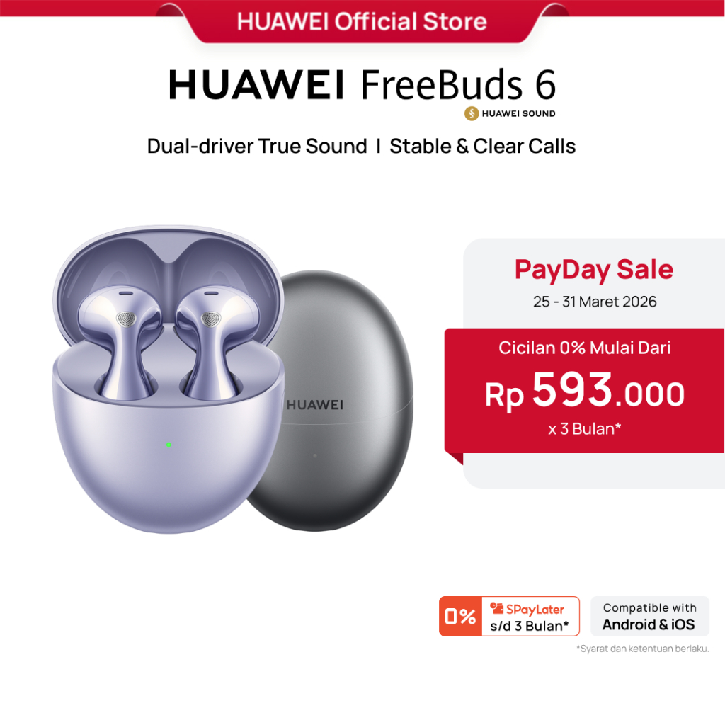 [PayDay Voucher s/d 15%] HUAWEI FreeBuds 6 | Dual-driver True Sound | Stable & Clear Calls | Ear-fit