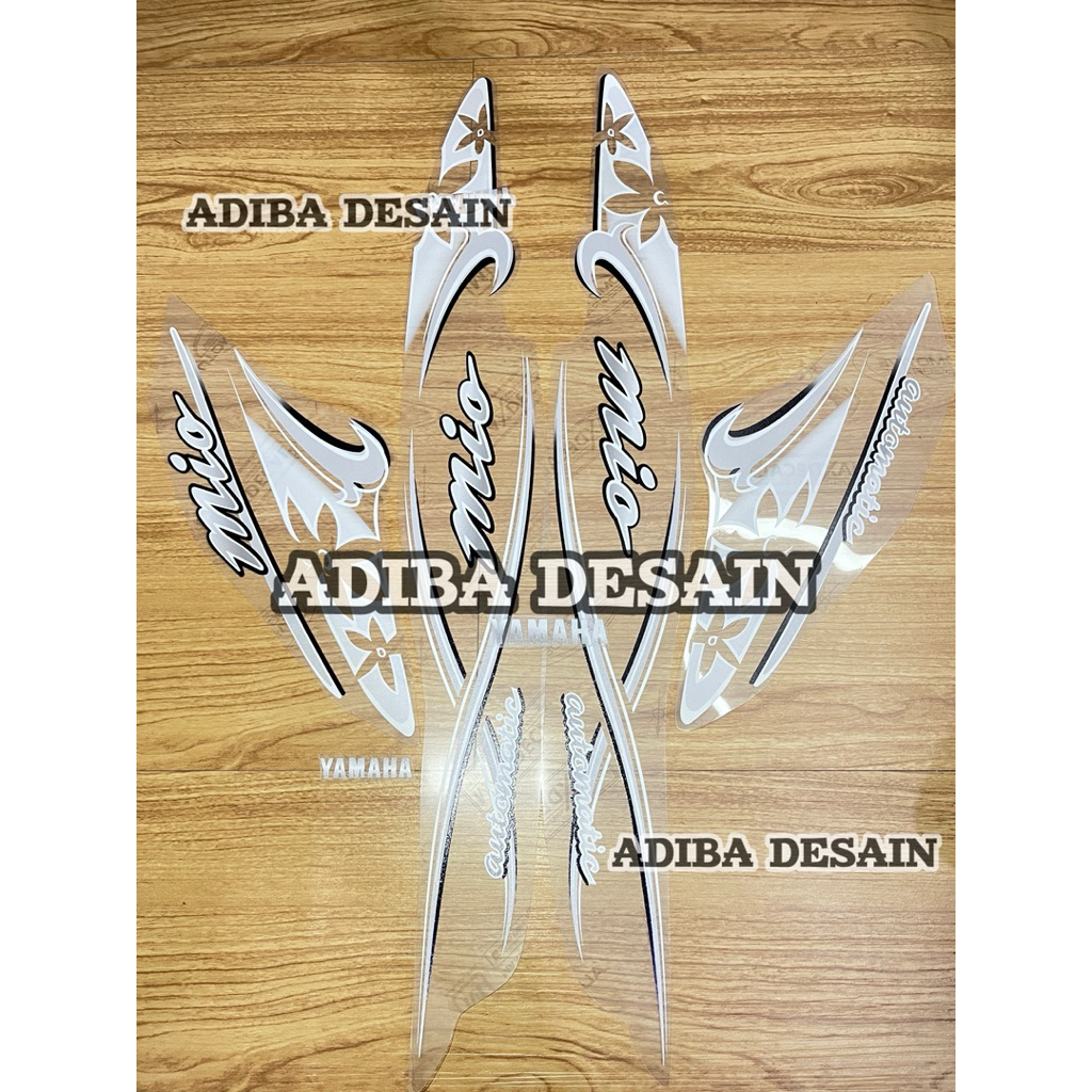 Striping mio  transparan bunga warna putih hitam uv maxdecal - stiker motor mio transparan maxdecal