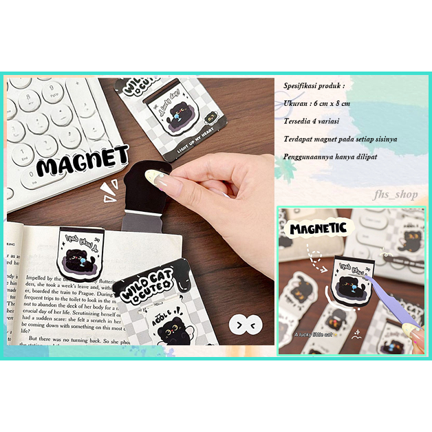 Pembatas Buku Magnet Penanda Buku Magnet Bookmark Aesthetic Pembatas Buku Aesthetic Black Cat