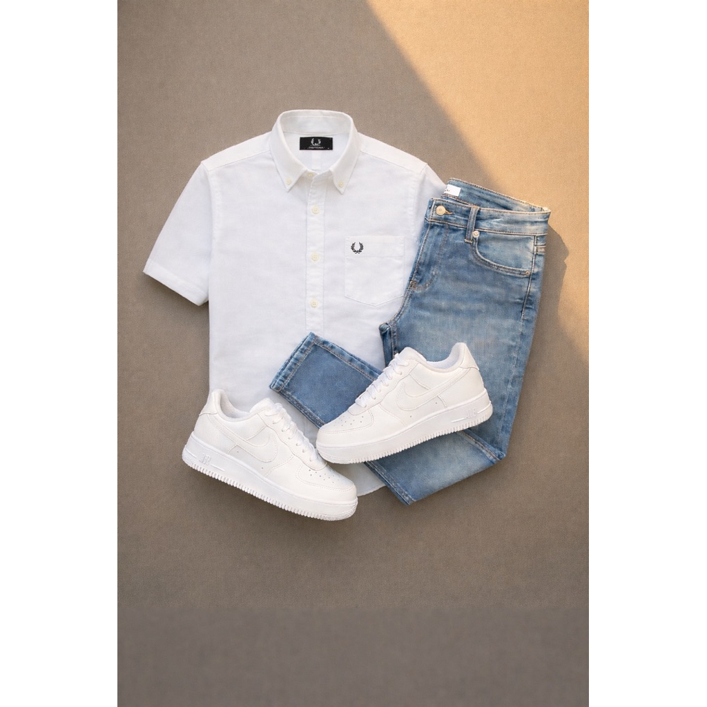 Kameja putih pendek pria padi / fred perry