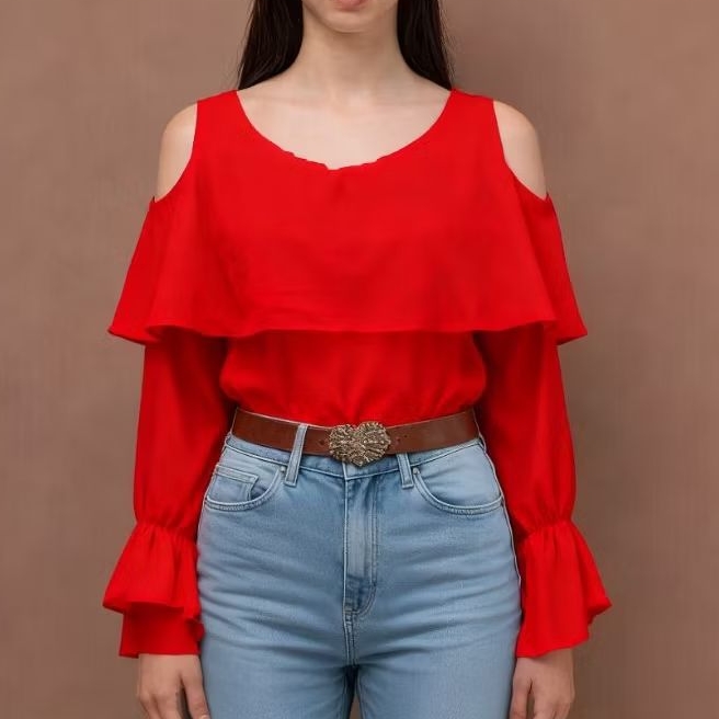 BAJU ATASAN WANITA LENGAN BAHU BOLONG /BAJU BAHU LENGAN BOLONG