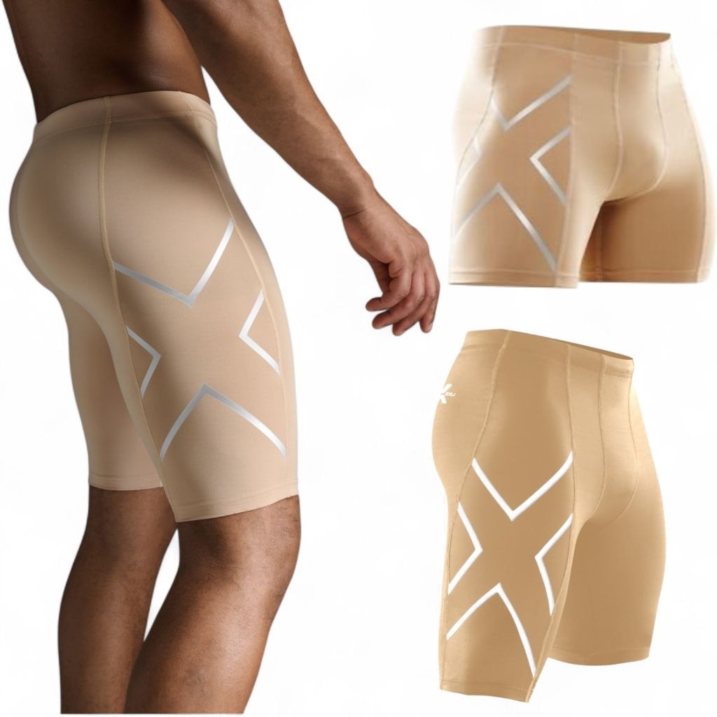 2XU Mens Compression Shorts - Beige/Silver HOT BARGAIN || short 2xu SXB SPORT INDONESIA