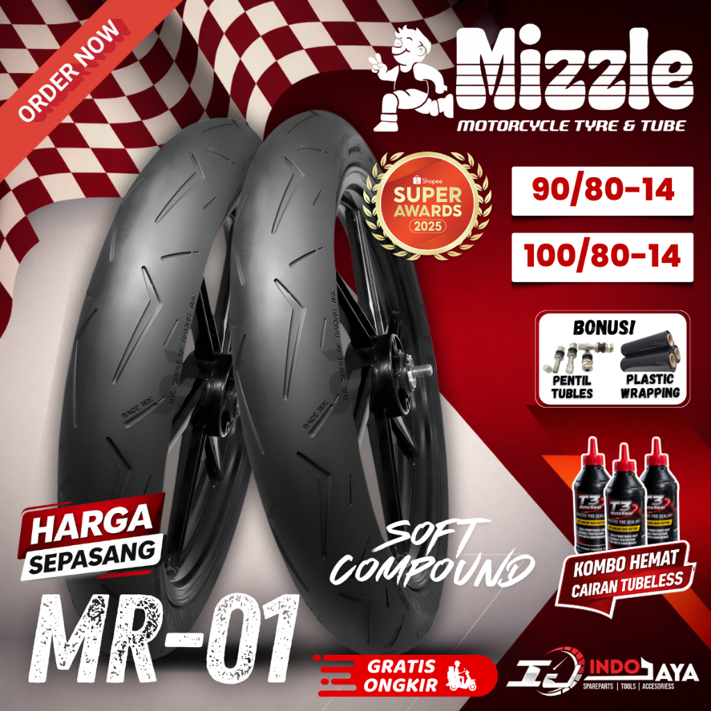[MIZZLE SEPASANG] BAN MIZZLE MR 01 SOFT COMPOUND ( 90/80-14 & 100/80-14 ) SOFT COMPOUND RING 14 MR01