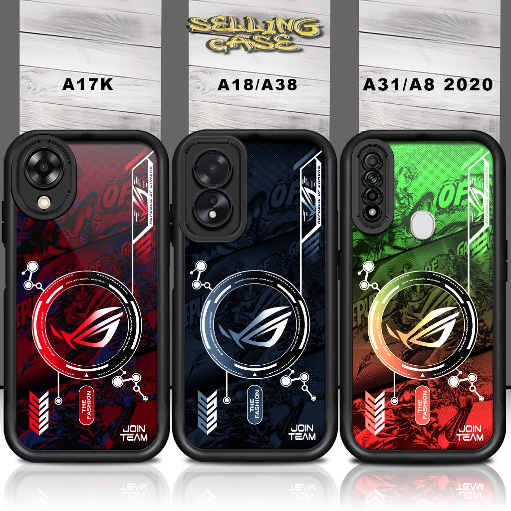 Softcase Glass kaca For OPPO A17K A18 A38 A31 A8 2020 Casing Handphone Case Hp Procamera Desain ROG1