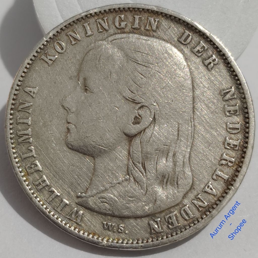 WILH1G-65.. 1 PC KOIN PERAK KUNO ASLI 1 GULDEN WILHELMINA TH 1892.  -- SILVER COIN --