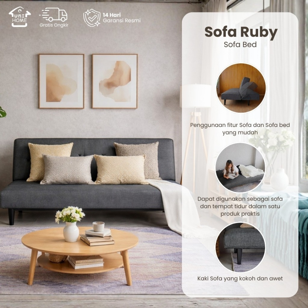 Uni Home - Sofa Bed Minimalis | Sofa Modern | Sofa Ruby - Free Ongkir Jawa, Madura & Bali
