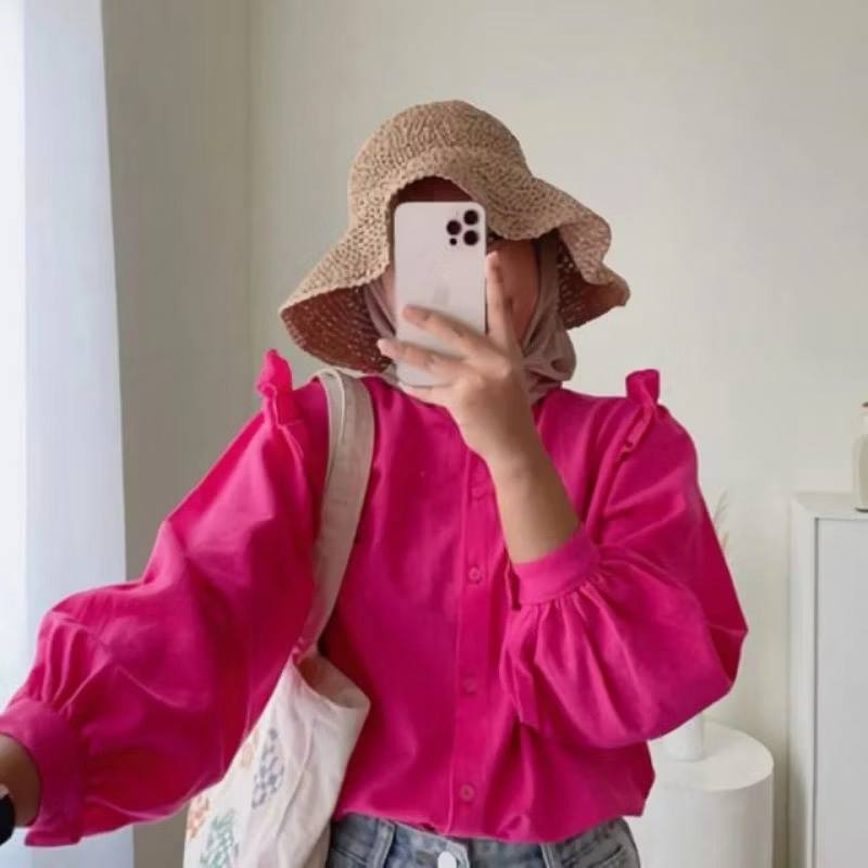 Blouse Wanita Yurim Ruffle Lengan Panjang dengan Bahan Linen Premium