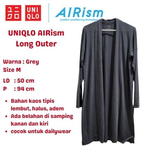 UNIQLO AIRism Long Outer Bahan Kaos Adem Lembut Size M - Grey