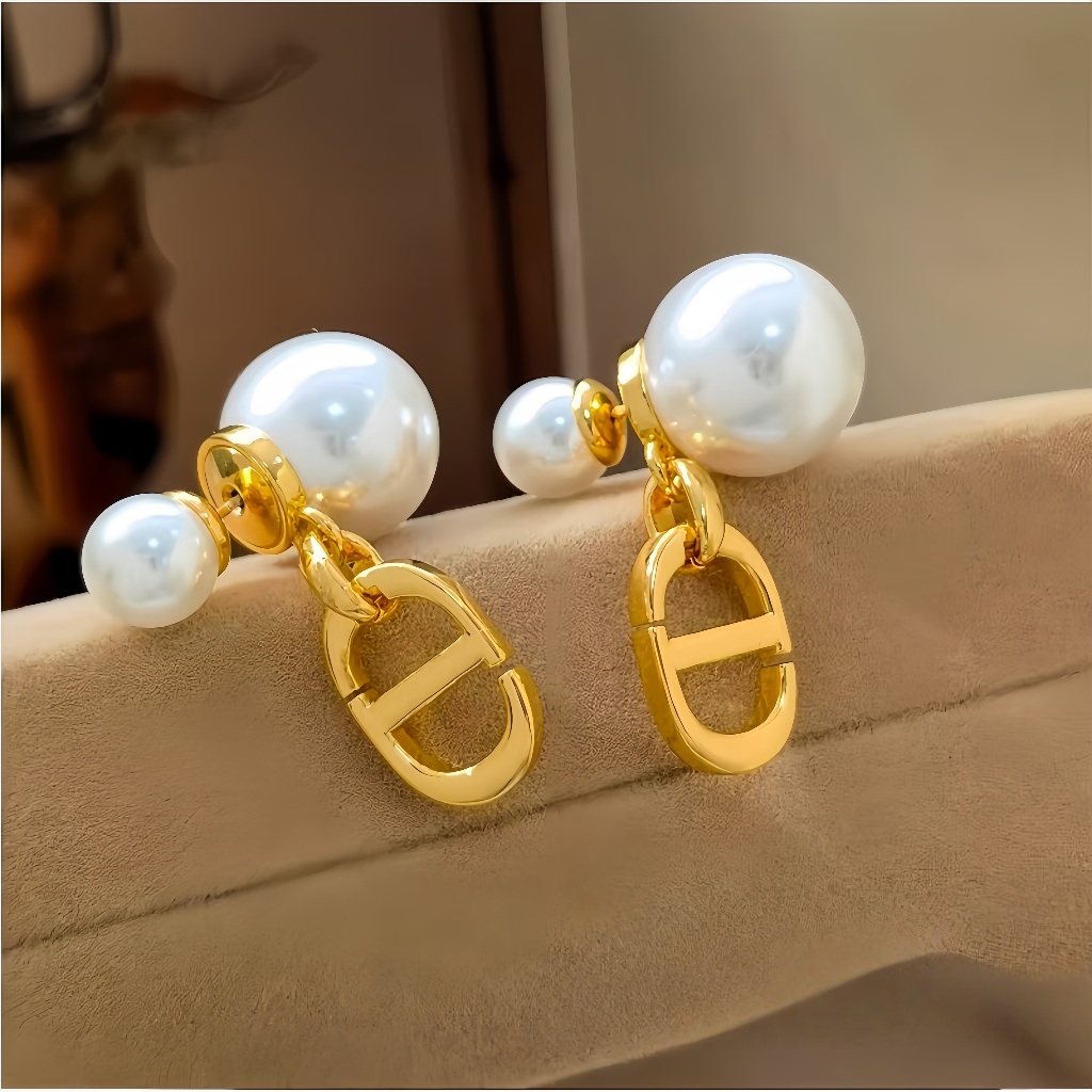 Anting CD Emas Mutiara Retro | Hidung Babi Matte Desain Unik Mewah