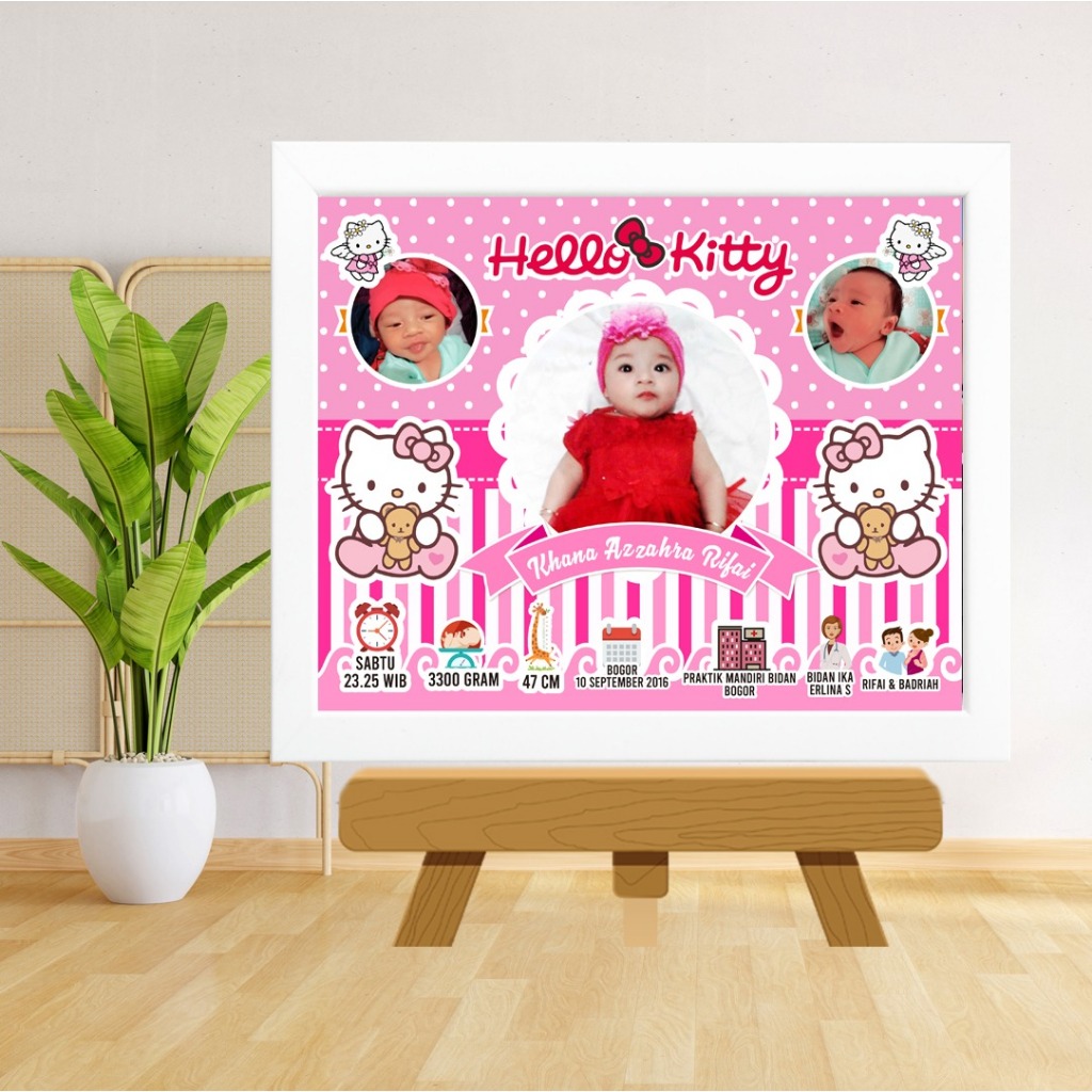 bingkai biodata bayi newborn 10r 20x25 cm bisa COD Tema Pink