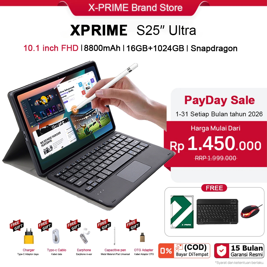 [COD] Free Keyboard Mouse Ready Stock X-prime 2025 Tablet Murah  5G Baru Pad PI3-S25 10.1 inch 16GB+