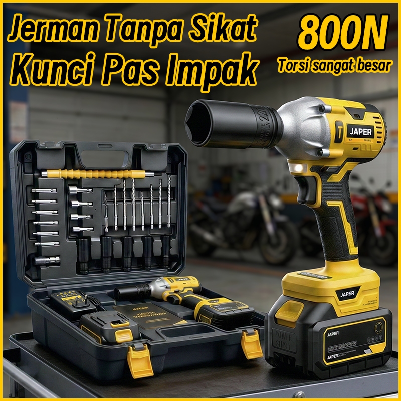 JAPER Cordless Impact Wrench Brushless baterai impact torsi besar Mesin Bor Impact