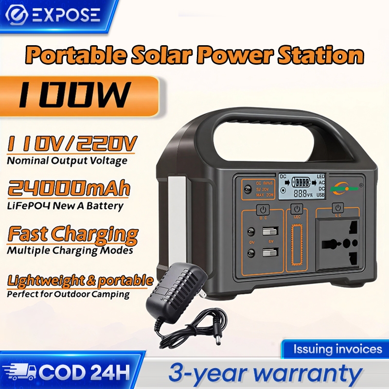 Portable Power Station 220V 100W 24000mAh Power Bank Kapasitas Besar Genset Mini Solar Outdoor Campi