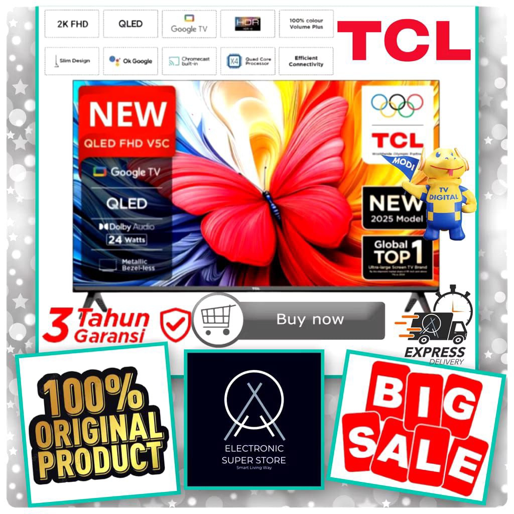 TCL QLED 40V5C 40-V5C 40 V5C GOOGLE SMART TV FHD FRAMELESS TCL QLED 40INCH HDR10 TCL TV DOLBY AUDIO 