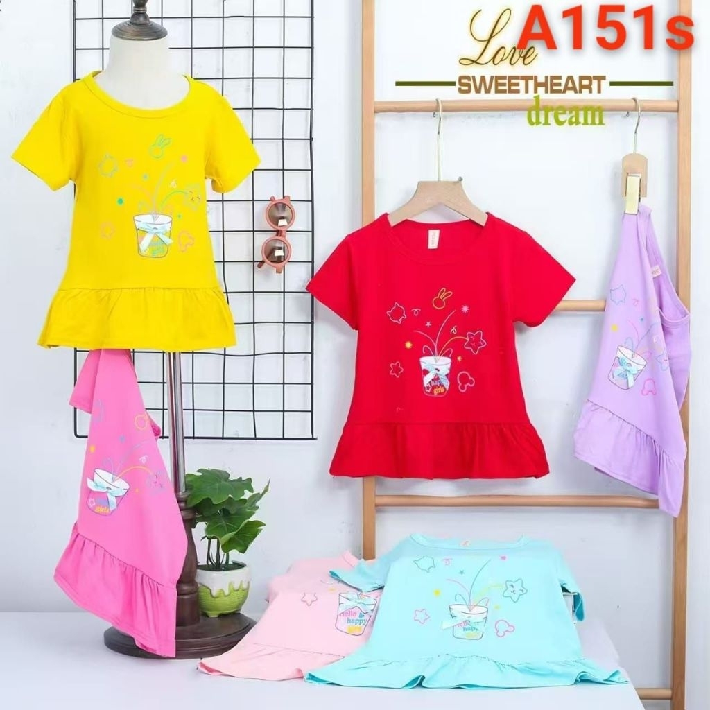4pcs kaos tunik anak cewek import size 1-5th