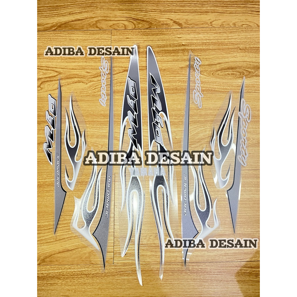 Striping mio  transparan api warna hitam putih uv maxdecal - stiker motor mio transparan Api  maxdec