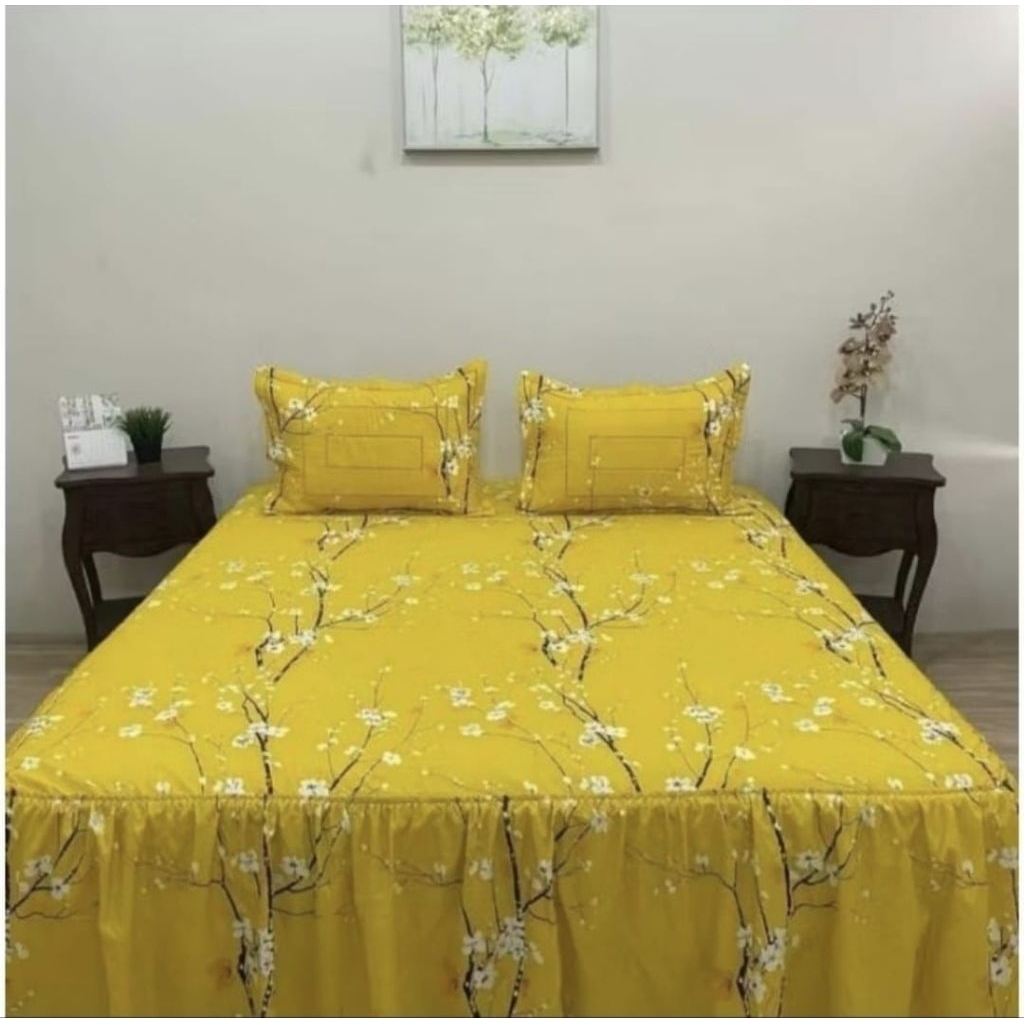 SPREI RUMBAI MOTIF SAKURA YELLOW BUNGA-BUNGA CANTIK