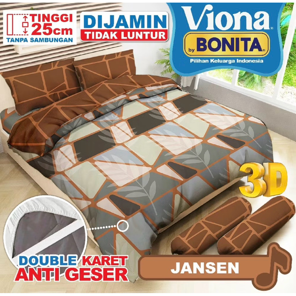 INSTANT VIONA  Bonita Bed Cover SET SPREI FITTED King T25 (180x200) tinggi 25 BY BONITA OFFICIAL Ada