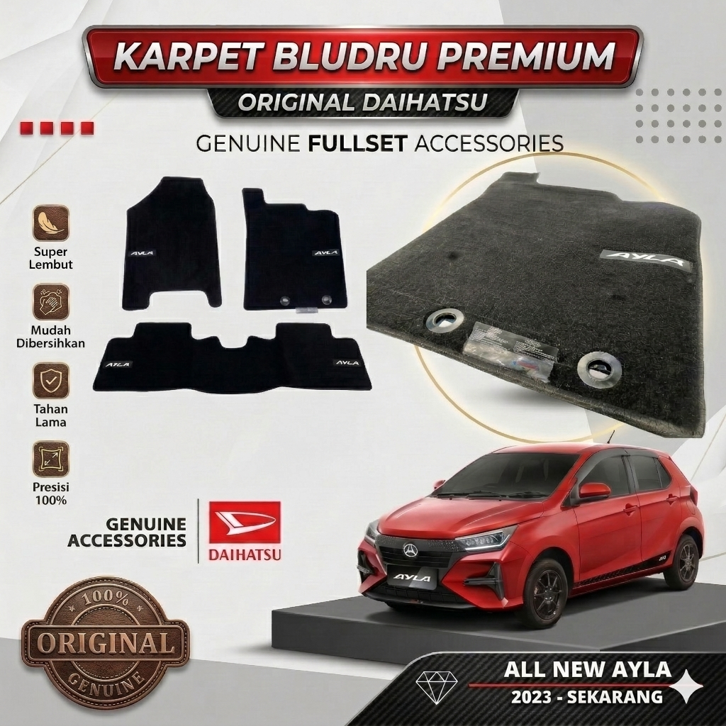 Karpet Bludru All New Ayla Gen 2 (2023 - 2025) Original Fullset Hitam Aksesoris Resmi Daihatsu Ayla