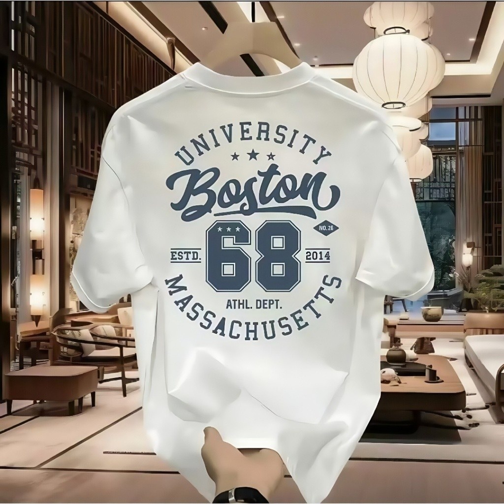 <COD>Kaos Pria 100% Katun Desain "University Boston 68" - Kaos Streetwear Vintage Anti Mainstream