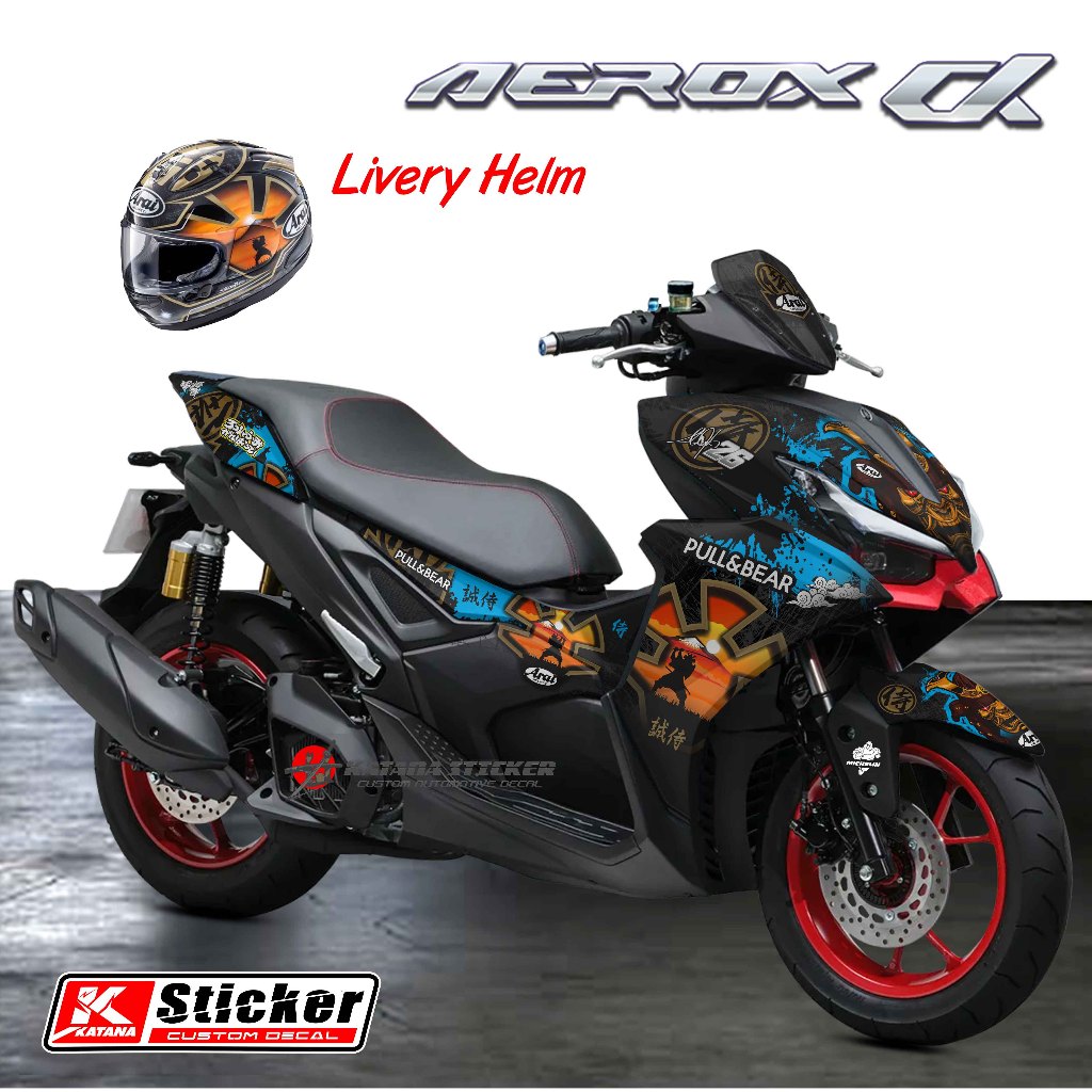 Sticker Decal Full Body Yamaha Aerox Alpha Turbo 2025 Motif Samurai Livery Helm Arai