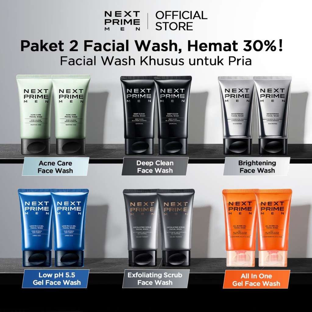 NEXTPRIME Men Facial Wash 100gr All Variant 2PCS | Mencerahkan / Merawat kulit berjerawat / Kontrol 