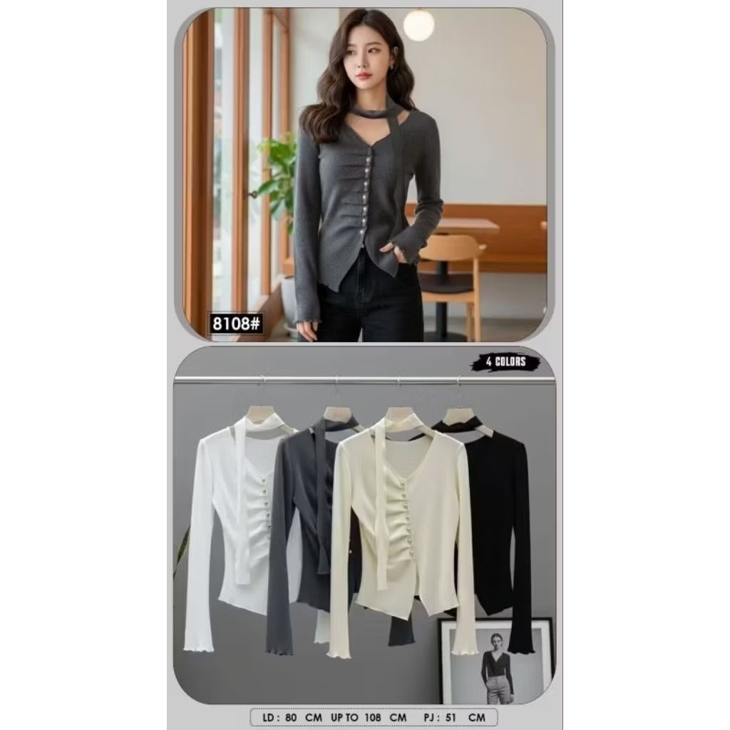 Atasan wanita lengan panjang berdasi