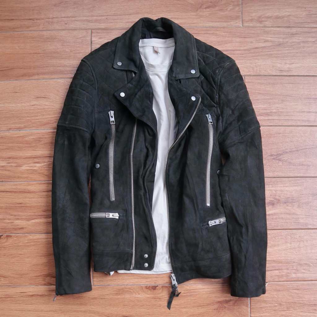ALLSAINTS size L jaket kulit suede sapi biker ramones rider jacket motor quilted racing genuine leat