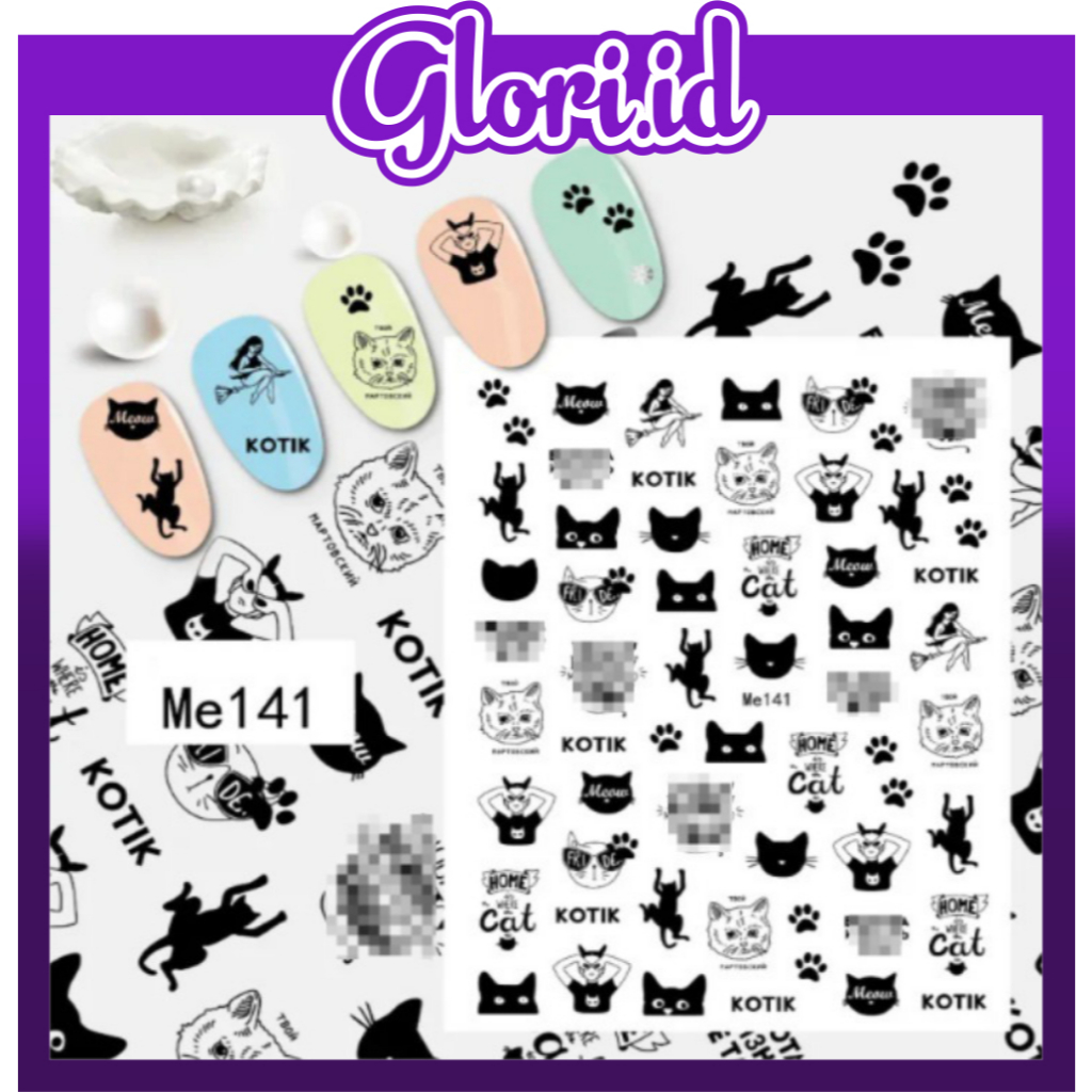 GLORI Sticker 18+ Nail Art Sticker Lucu Black and White / Hiasan Stiker Kuku Nail Art PREMIUM R1471