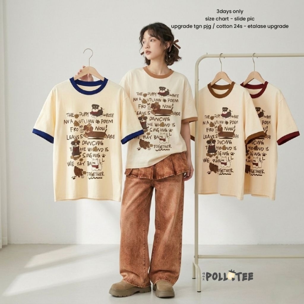 kaos vintage Soft Oversize Tee – Falling Leaves & Puppy Vibes T-Shirt Puppy Autumn – Yuk Main Bareng