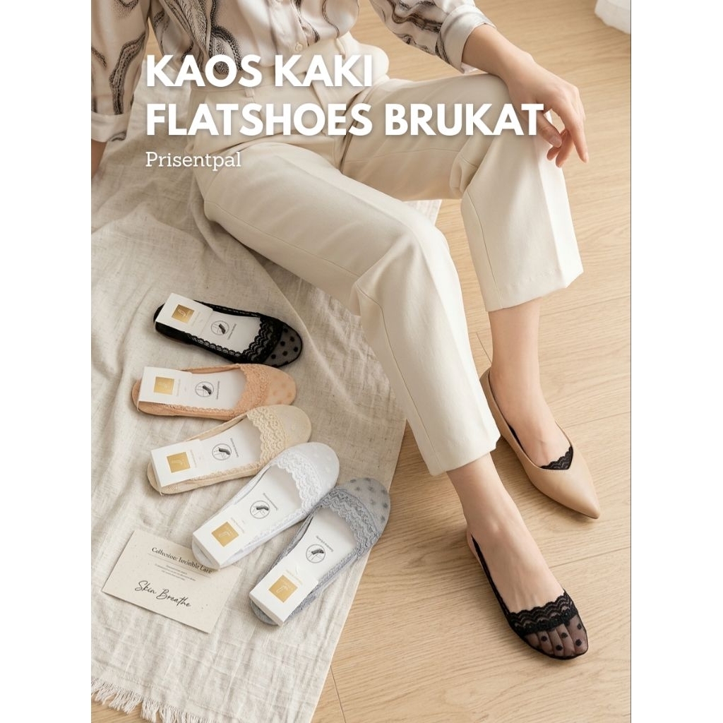 Kaos Kaki Flatshoes Brukat Wanita Kaos Kaki Jempol Lace Import Lembut - Invisible Socks Heels Slip O