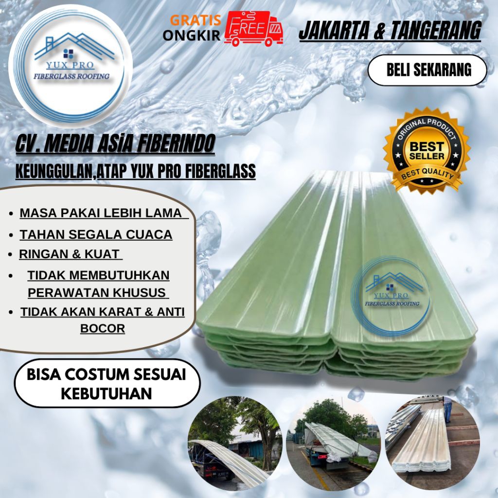 YUX PRO FIBERGLAS ROOFING / ATAP FIBERGLASS POLOS UKURAN 2MM