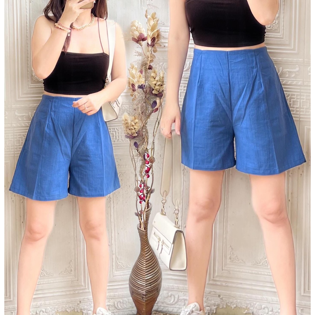 JUMBO CELANA WANITA PENDEK LINEN  SHORT PANTS MODEL HW HIGHWAIST SANTAI TERMURAH