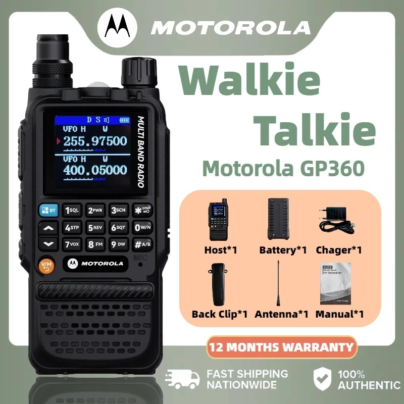 HT Interphone Motorola GP360 10W VHF/UHF - Baterai Litium 4800mAh (Standby 48Jam), Analog Radio Copy