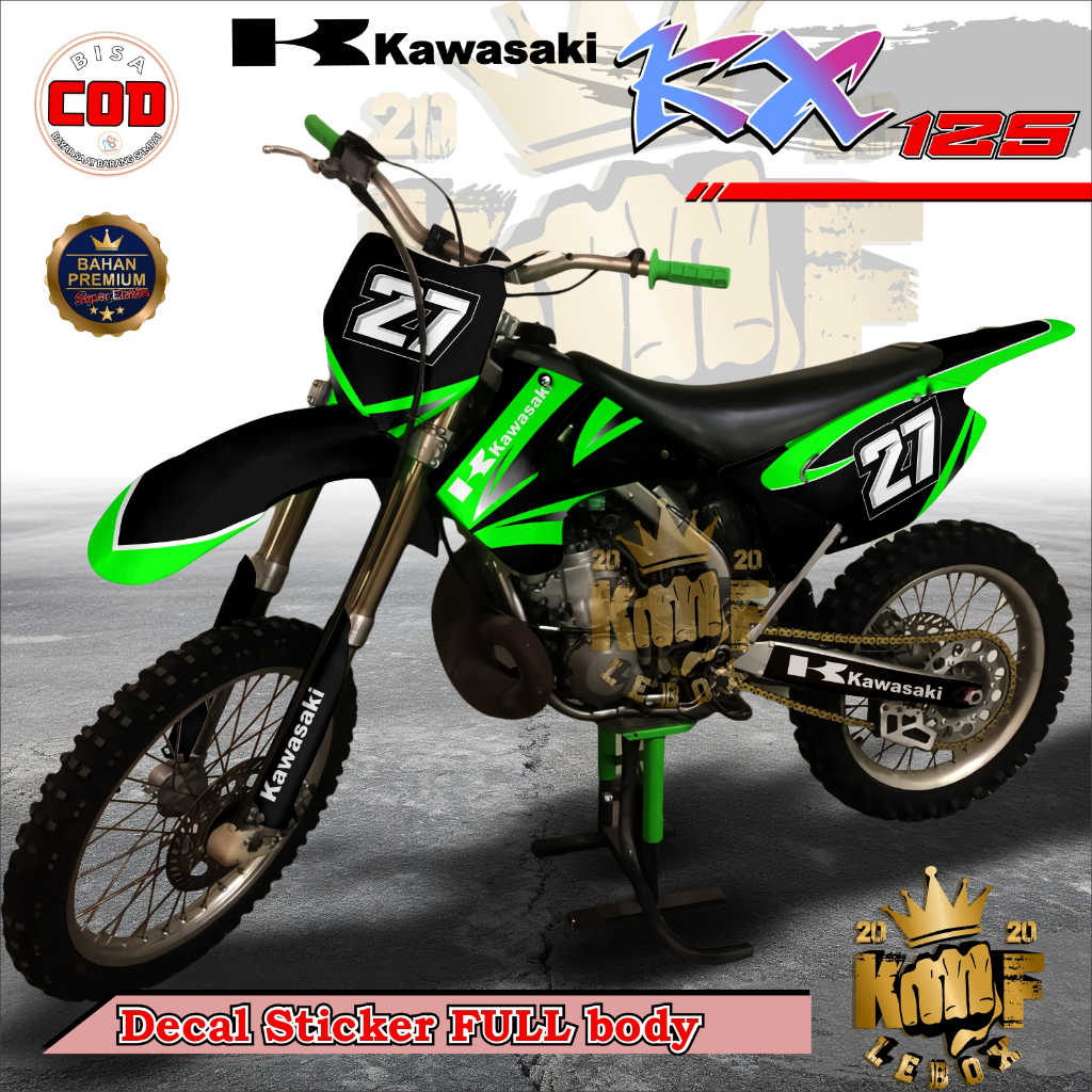 DECAL STICKER Motor FULL BODY Kawasaki KX 125 Motif Racing KX125-01 Desain Bisa Custom Dekal stiker