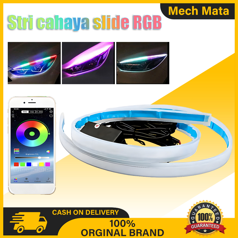 Lampu LED Alis  Flexibel Slim 2 Warna DRL Slim Tempel Remote RGB + Sein Running - 30cm, 60cm Dekoras