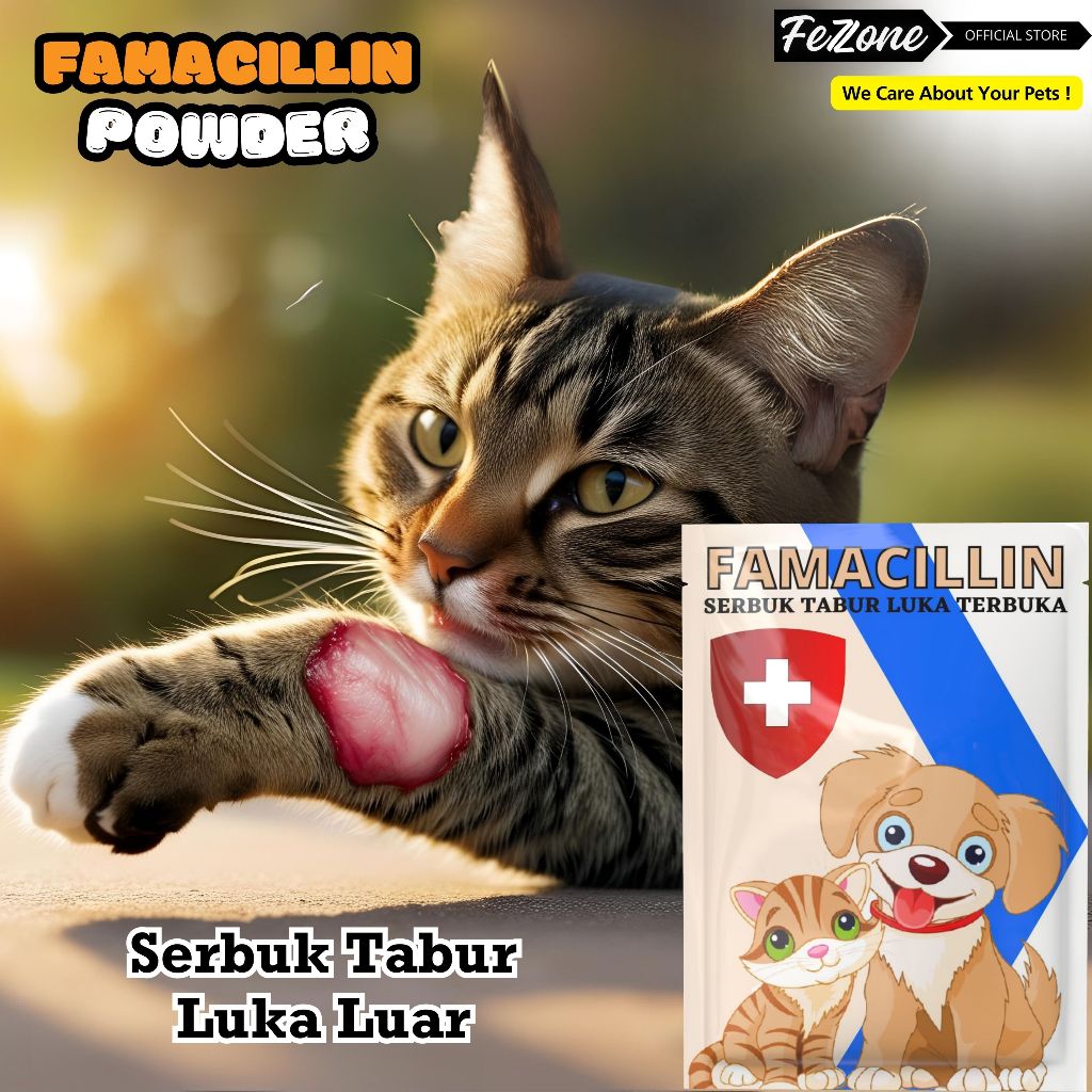 FAMACILIN Serbuk Tabur Obat Luka Infeksi untuk Kucing Solusi Luka Bernanah dan Infeksi Kulit Hentika