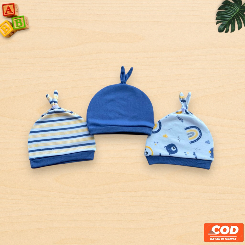 3 Pcs Topi Kupluk Bayi Baru Lahir Motif Terbaru Lucu