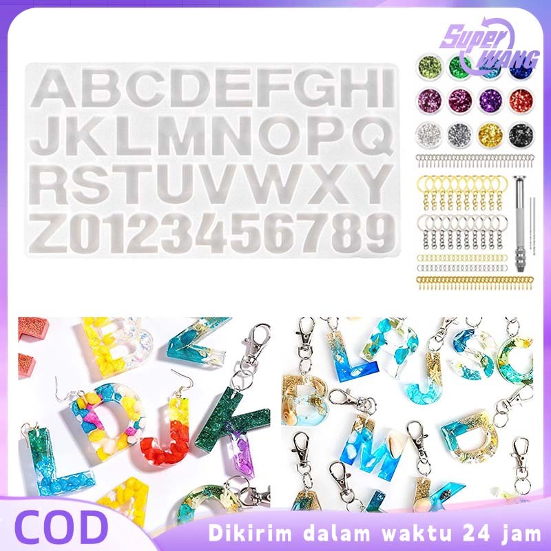 1set Cetakan Huruf Resin Gantungan Kunci DIY Cetakan Resin Silikon Huruf Cetakan Resin Alphabet Untu