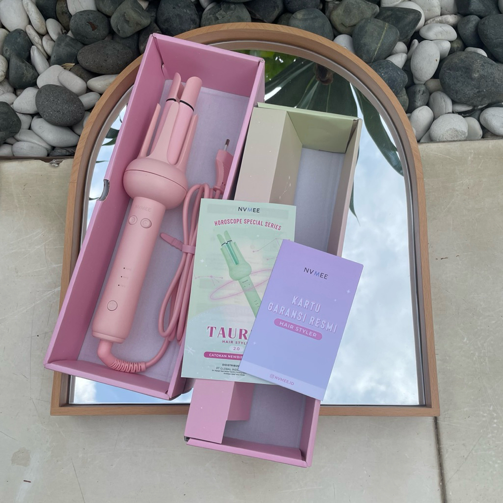 Catokan Keriting Otomatis NVMEE Taurus - 32mm, Pink, Mudah Digunakan (preloved)
