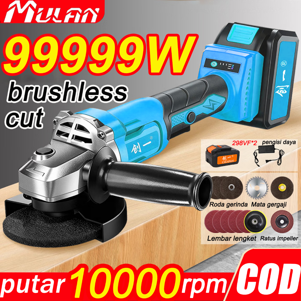 COD Gerinda Baterai Brushless 298VF 99999W 10000RPM 4 Inch Mesin Gerinda Baterai Penggiling Gerinda 