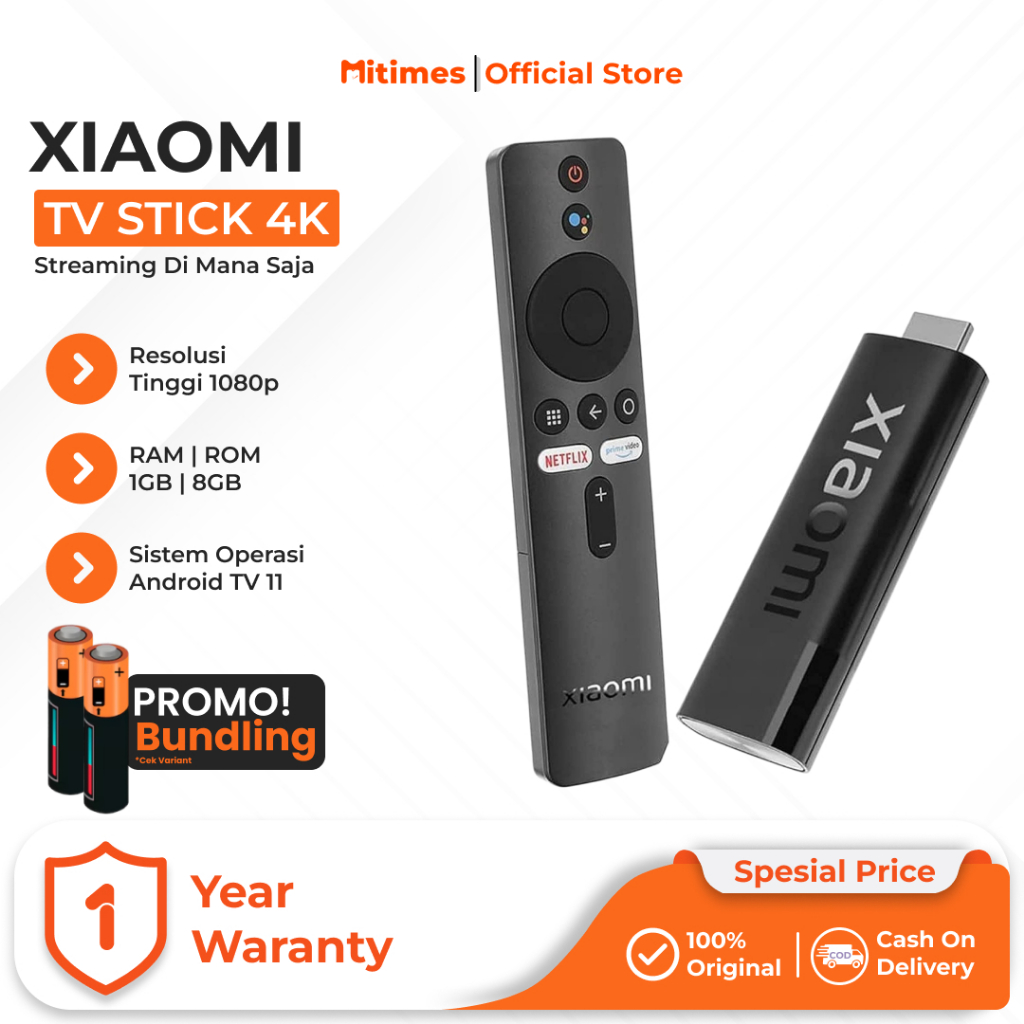 Xiaomi TV Stick 4K | Ram 2Gb Rom 8Gb | Android TV 11.0 | Support Google Assistant & Smart Cast