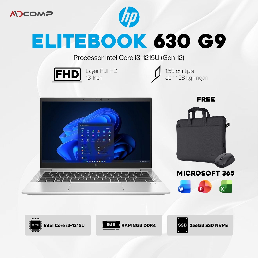 Laptop HP Elitebook 630 G9 Intel Core i3 Gen 12 RAM 8GB SSD 256GB/512GB Full HD Bergaransi