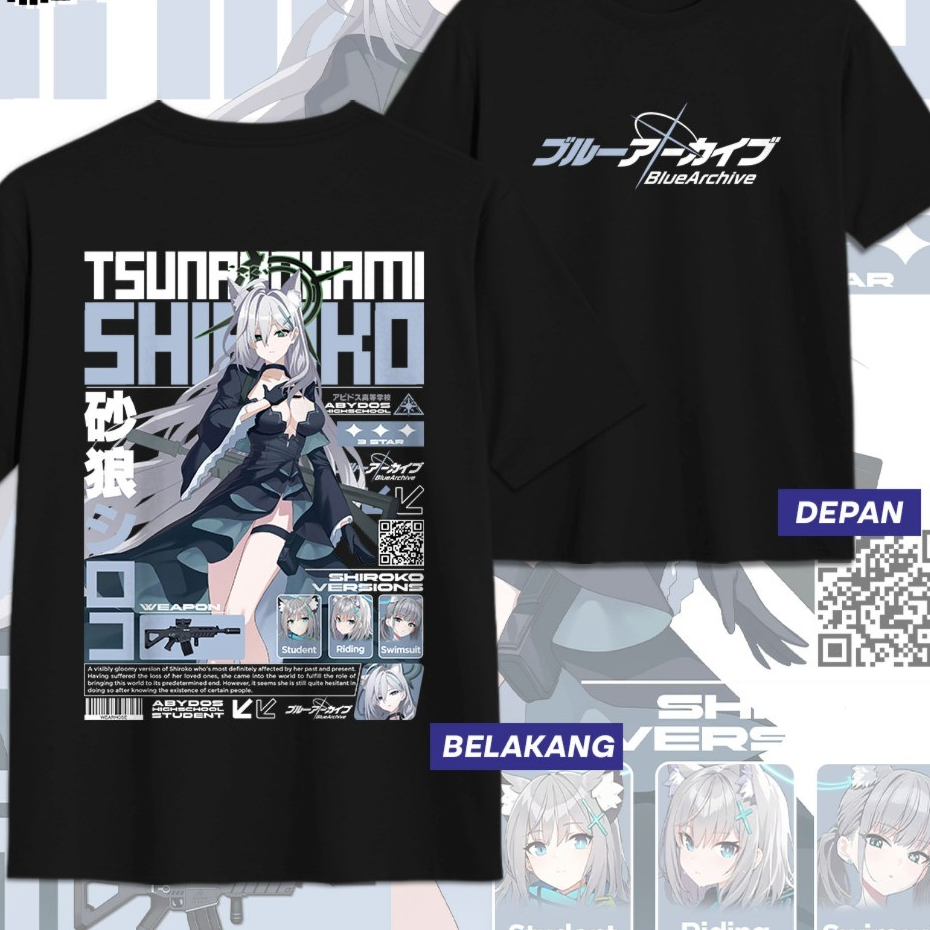 KAOS SHIROKO TERROR BLUE ARCHIVE SUNAOOKAMI SHIROKO TERROR DB Kaos Anime Game Unisex Pria Wanita Ata