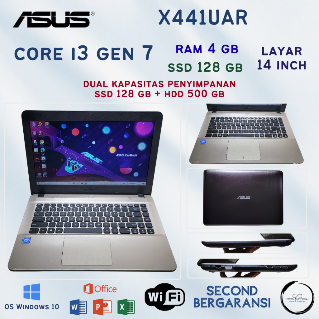 Laptop Gaming Asus X441UAR Core i3 Generasi 7 Ssd 128 Gb Hdd 500 Gb