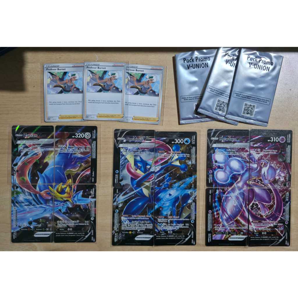 V Union Lengkap 3 Set Kartu Pokemon Indonesia Mewtwo Greninja Zacian