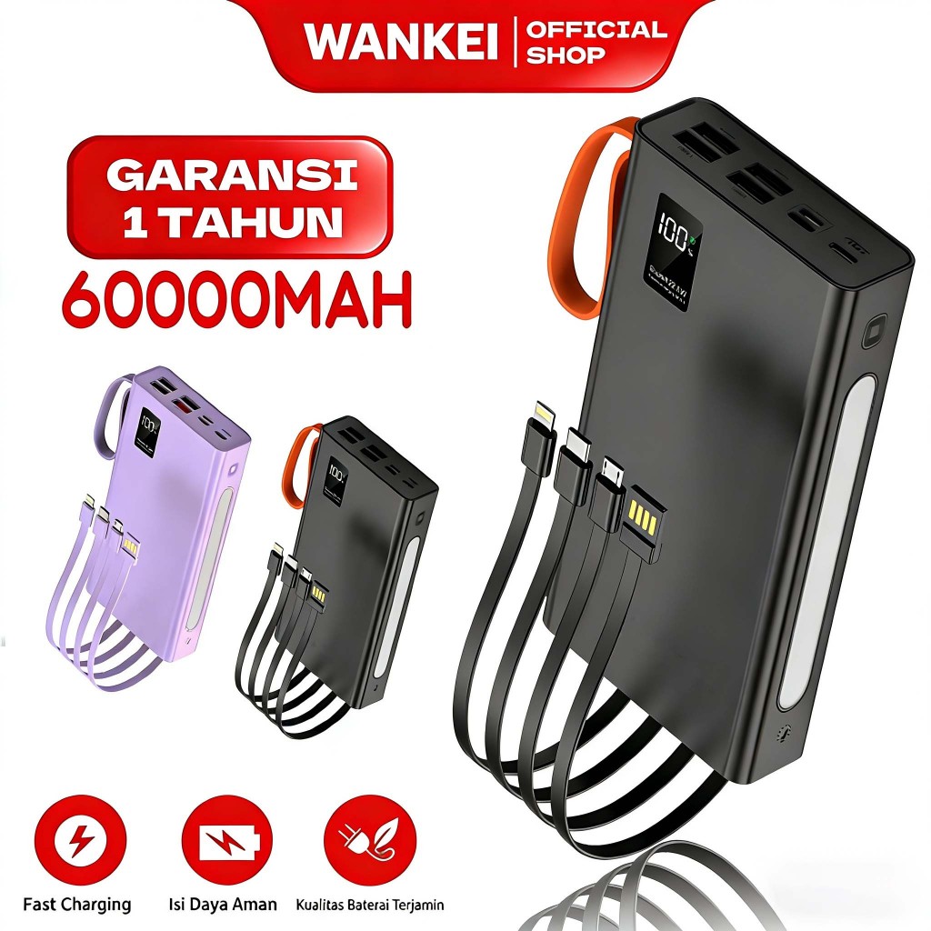 WANKEI LENTIVEN Powerbank 60000 mAh 4 USB Fast Charging Led Display