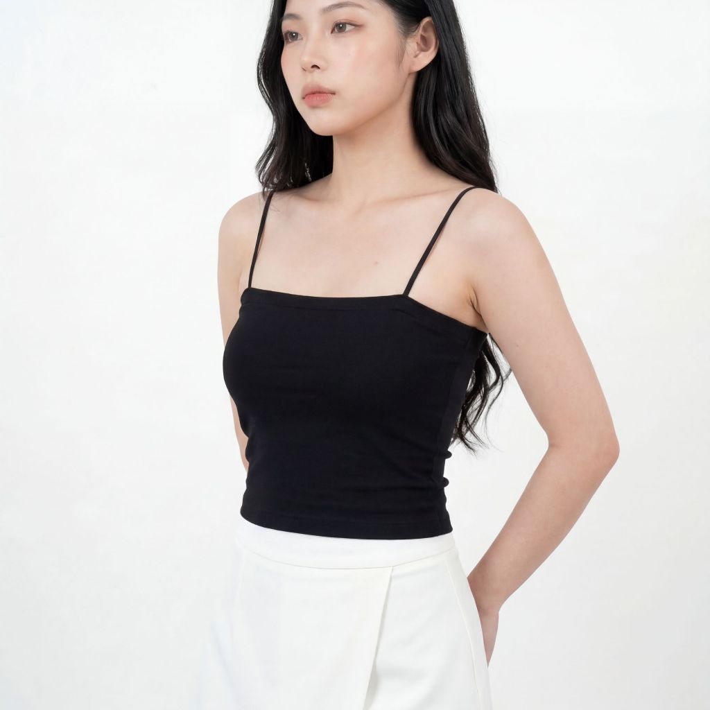 LUNNARA - tanktop cup bra wanita tank top polos square tali spaghetti crop top wanita