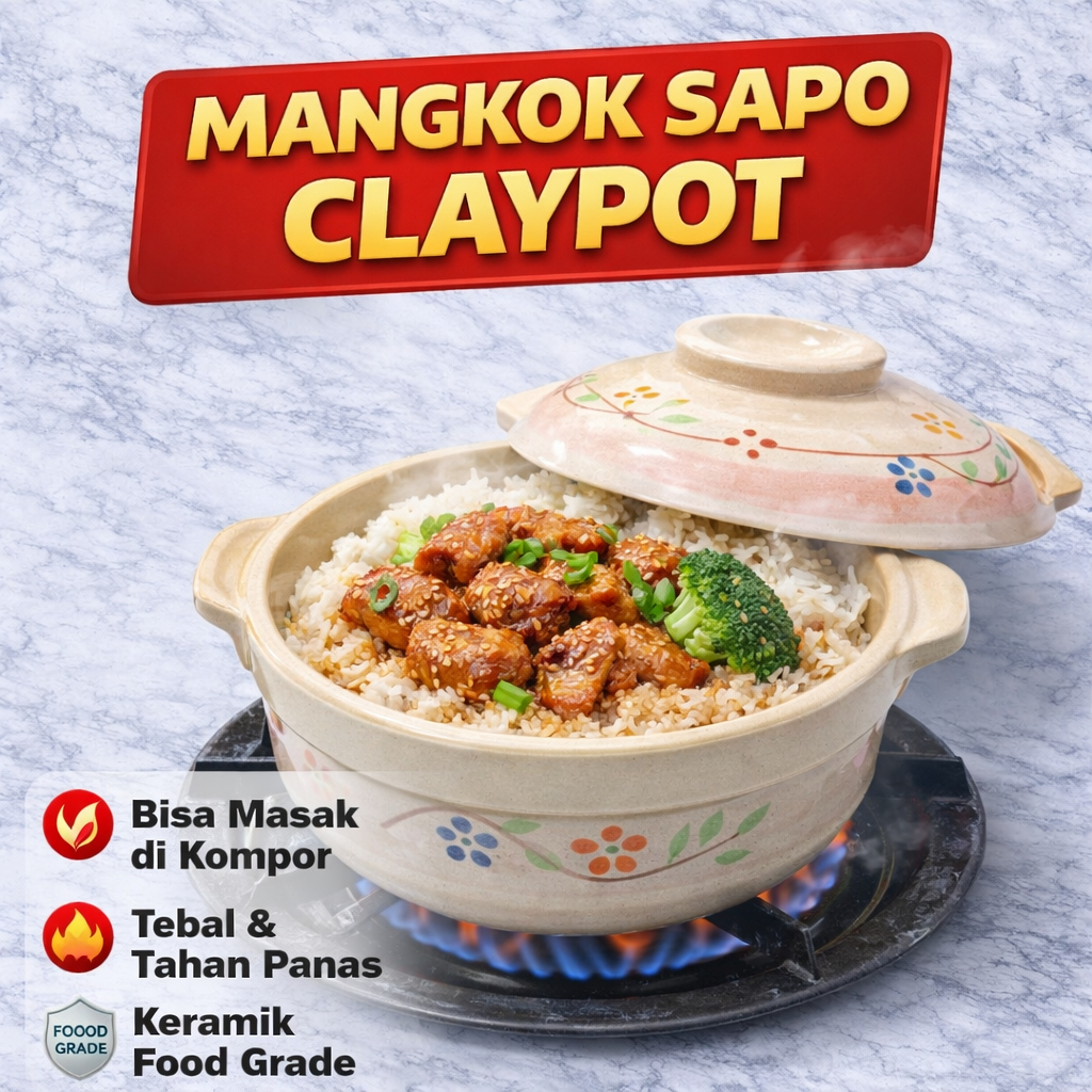 Mangkok Sapo Claypot Tebal Tahan Panas Tutup Keramik | Casserole Rice Bowl | Mangkok Tanah Liat