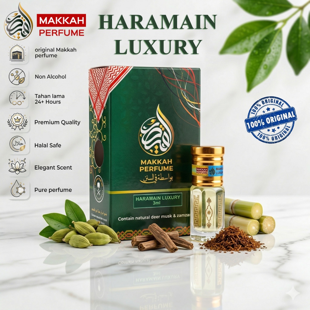 PARFUM HARAMAIN LUXURY , MAKKAH PERFUME, PARFUM SHOLAT, TAHAN LAMA